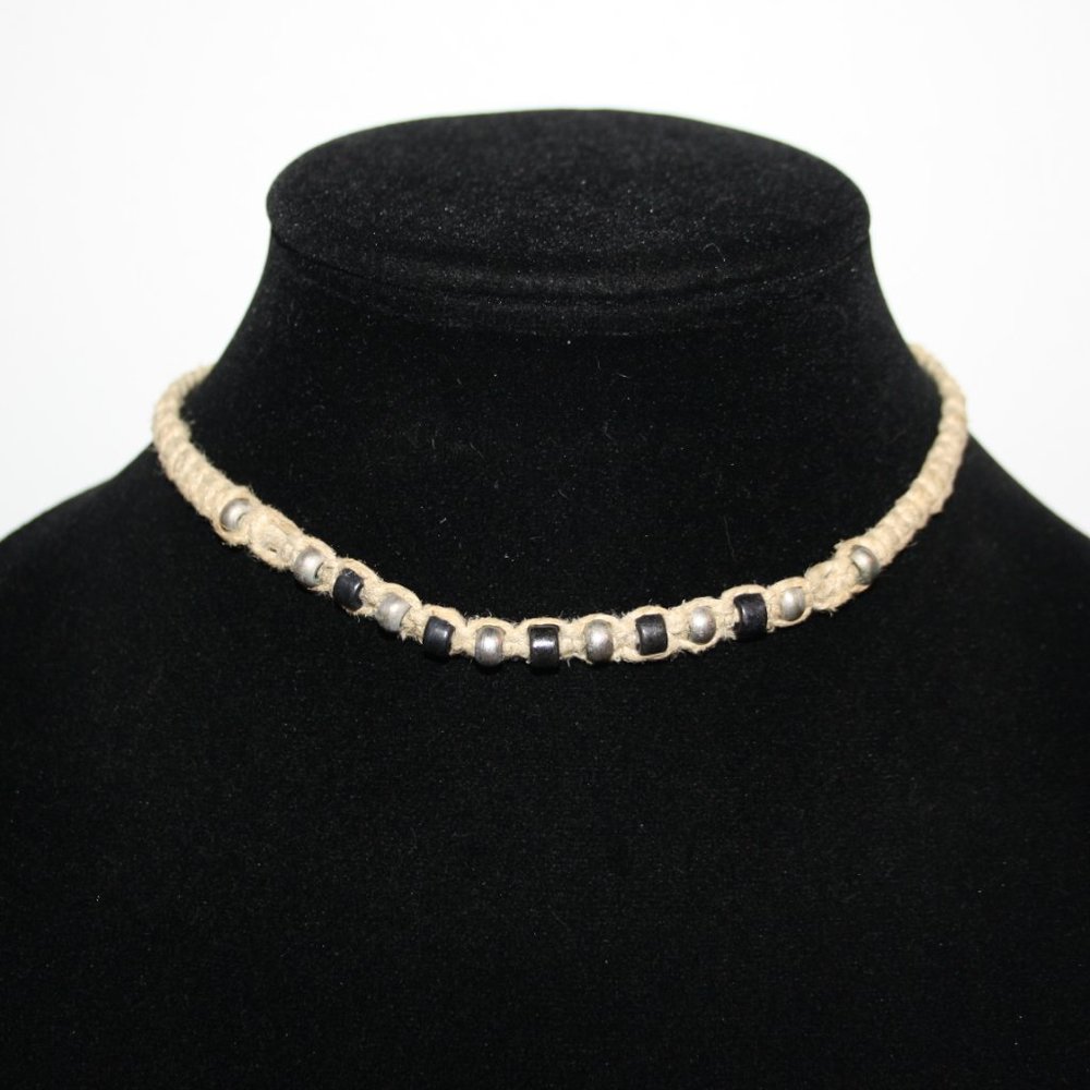 Y2K style hemp and beaded choker necklace 15"